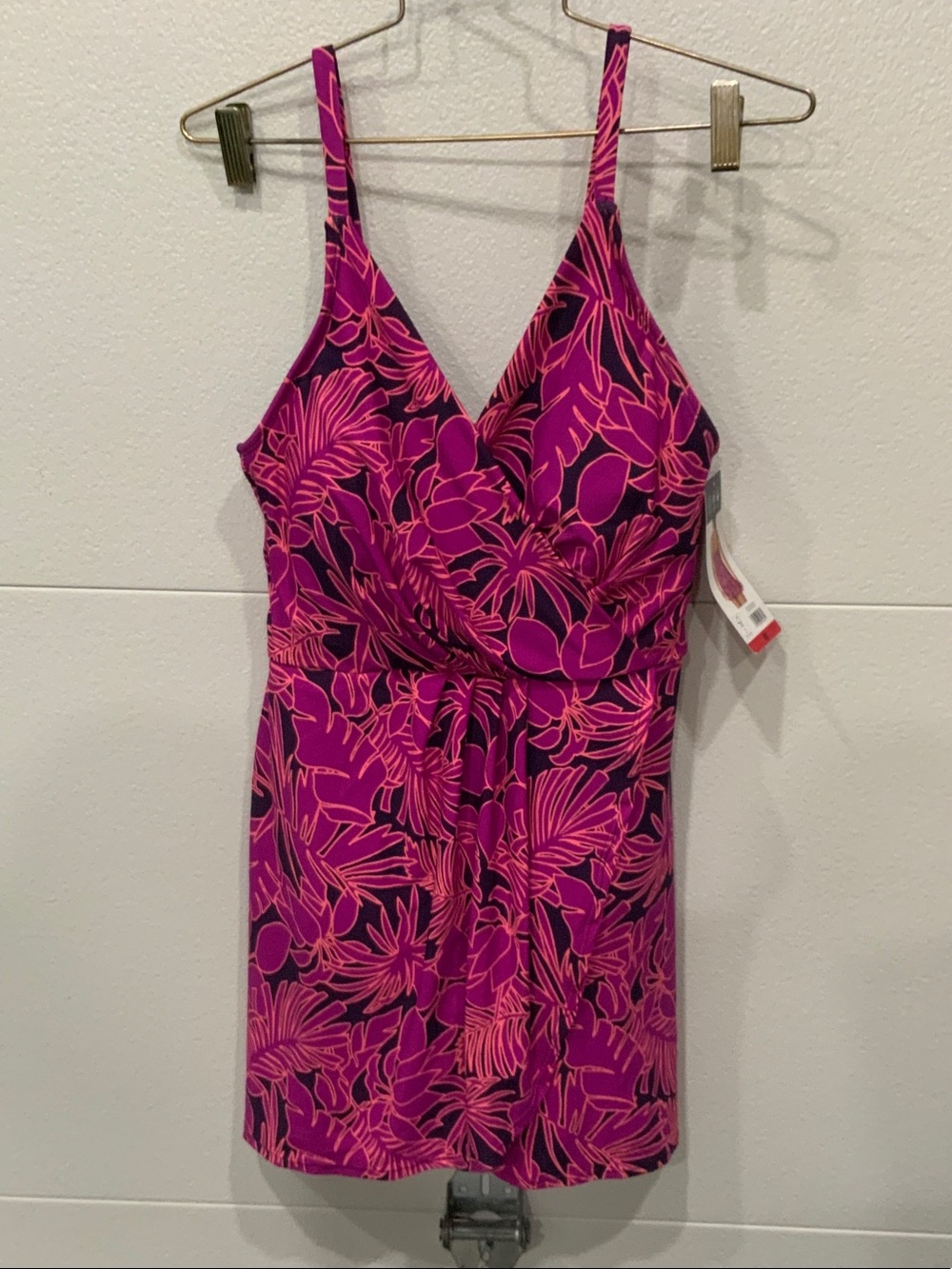 Purple & Fuschia Tropical Print Lands End Swim Dress